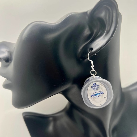 Philadelphia Cream Cheese Earrings - Bagel Earrings - Mini Brands Food Earrings - Picture 6 of 6
